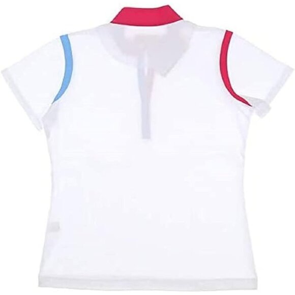 Sport Haley Womens White Golf Polo with Pink and Blue Trim LG - Picture 2 of 2
